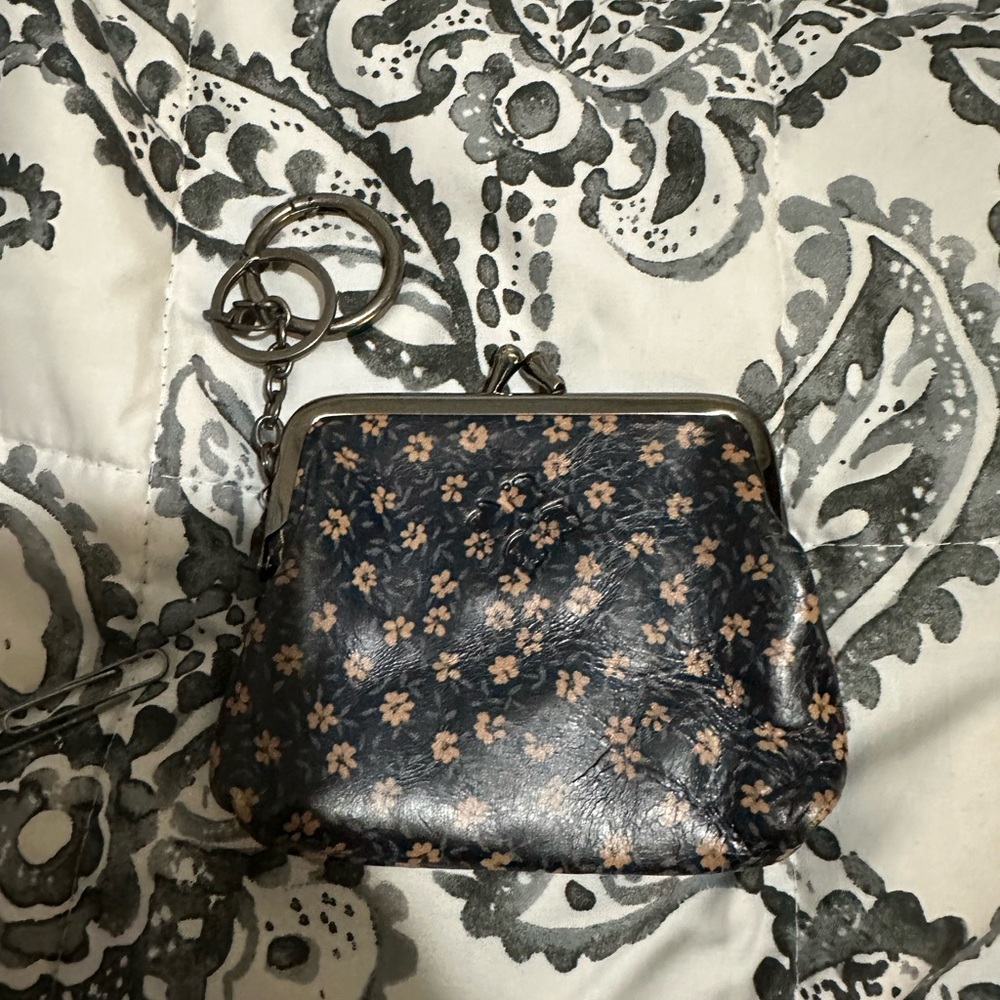 Small Floral Kiss-Lock Coin Purse - Black with Pink Flowers
